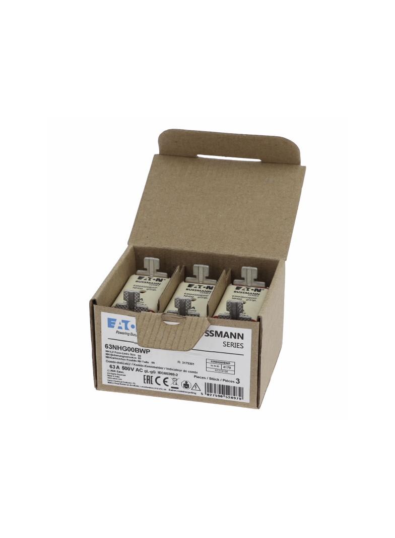 NH 63A 500V gG SIZE00 WEATHER RESISTANT NH LV 63A 500V gG rozmiar 00 WR 63NHG00BWP EATON