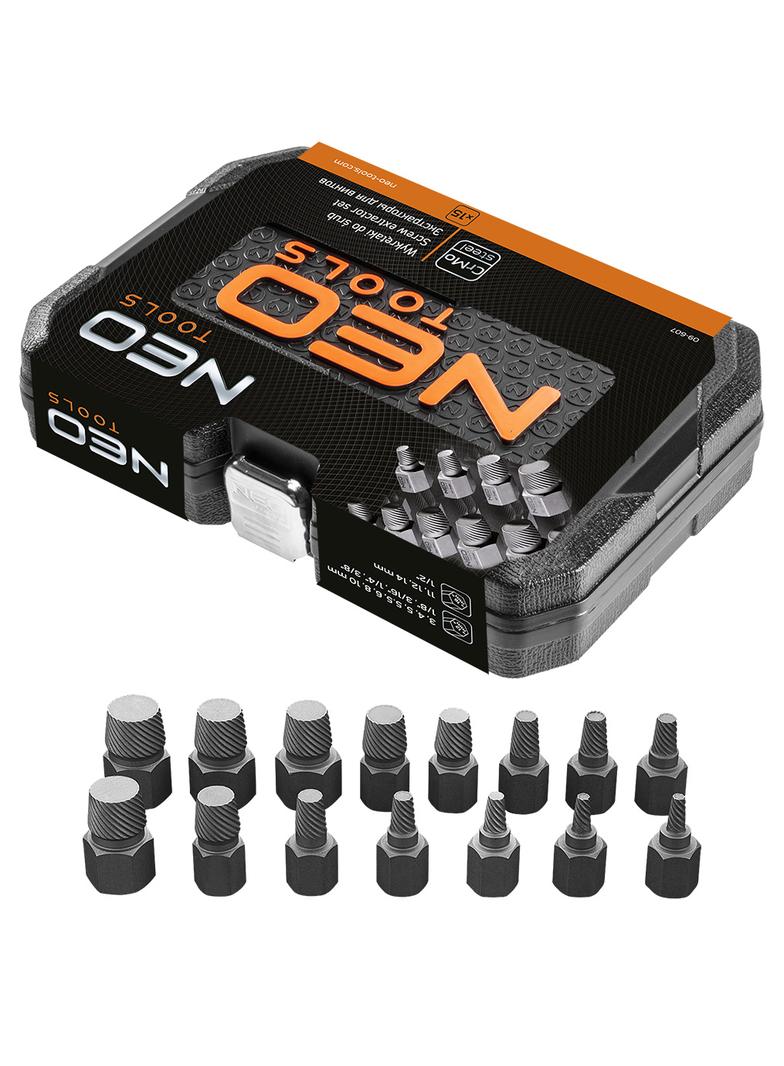 Wykrętaki do zerwanych śrub, zestaw 15 szt.