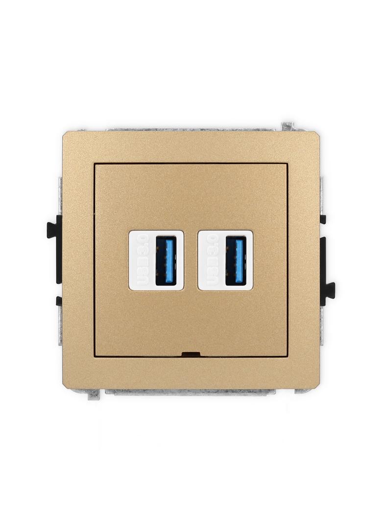 DECO Mechanizm gniazda podwójnego 2xUSB A-A 3.0, bez pola opisowego złoty metalik