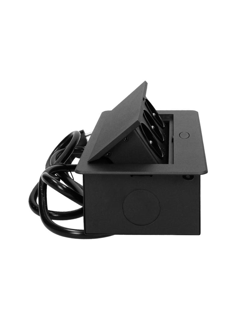 Gniazdo meblowe wpuszczane w blat z płaskim frezowanym rantem i przewodem 3m 3x2P+Z czarne OR-AE-133