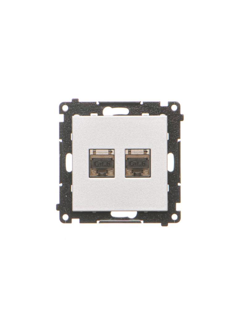 Simon 55 Gniazdo komputerowe podwójne RJ45 kategoria 6 ekranowane z przesłoną przeciwkurzową Aluminium mat T62E.01/143 KONTAKT