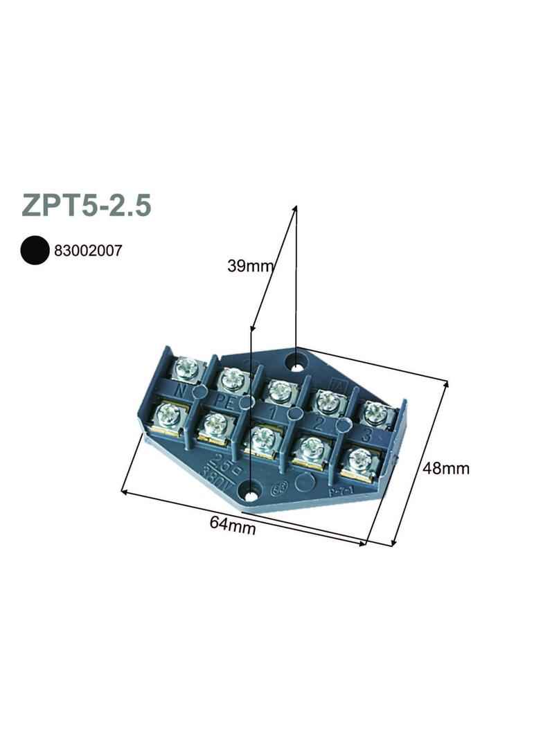ZPT5-2.5 ,  Płytka odgałęźna serii ZPT, 2,5mm2, 5 torów, czarny