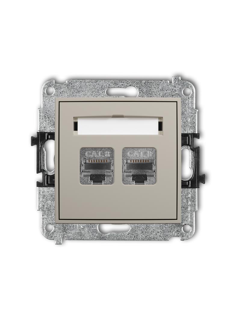 ICON Mechanizm gniazda komputerowego podwójnego 2xRJ45, kat. 8, ekranowany, 8-stykowy taupe