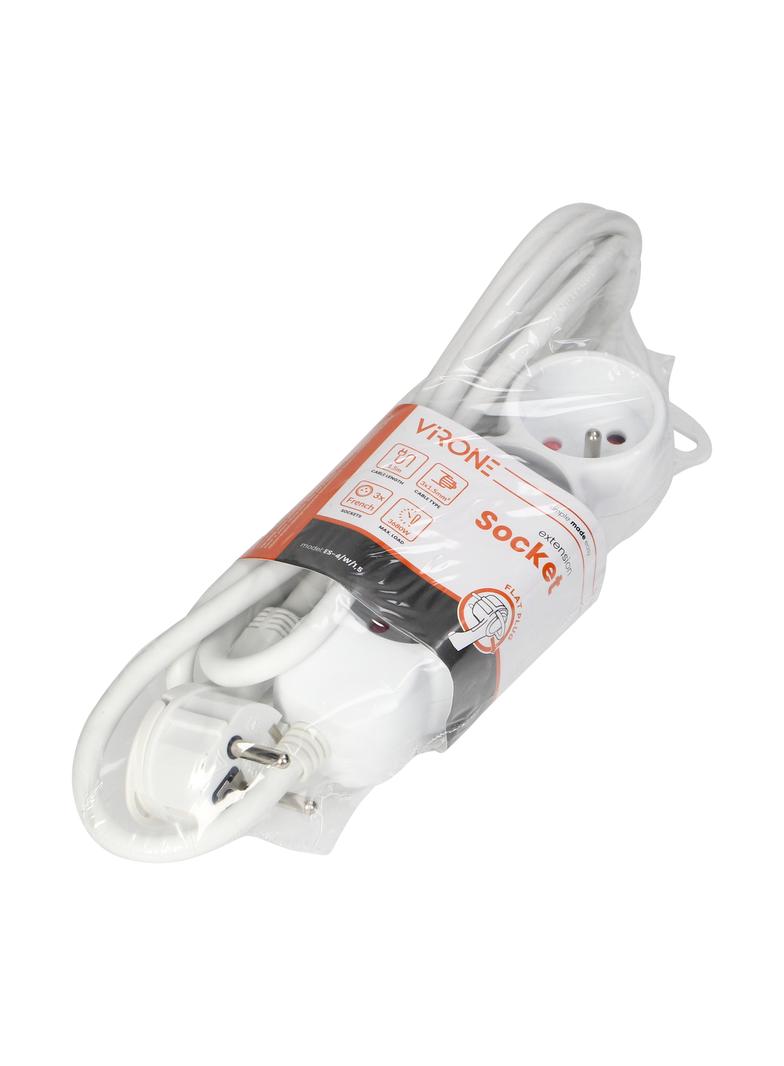 Przedłużacz 3-krotny z uziemieniem 1,5m 3x1,5mm2 Imax=16A płaska wtyczka biały ES-4/W/1,5 ORNO