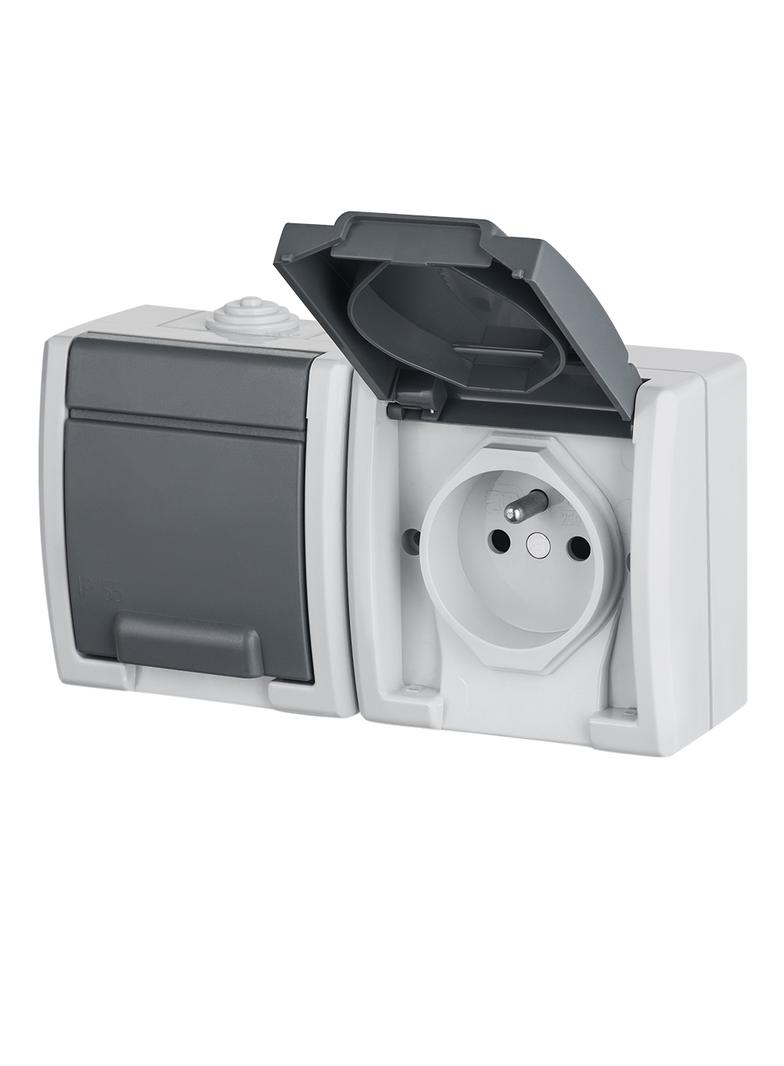 AQUANT Gniazdo 2x2P+Z szare IP55