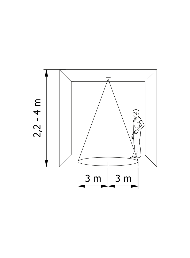 CZUJNIK RUCHU CR-3, MAX 1200W, AC220-240V, 50/60HZ, KĄT DZIAŁANIA 360*, ZASIĘG 6M ± 2,2-4M, IP20, NI