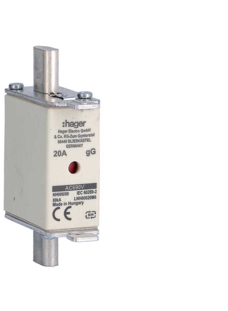 Wkładka bezp. nożowa NH00 wsk.podw. uchwyt nieiz. gG 20A 690VAC LNH00020M6 HAGER