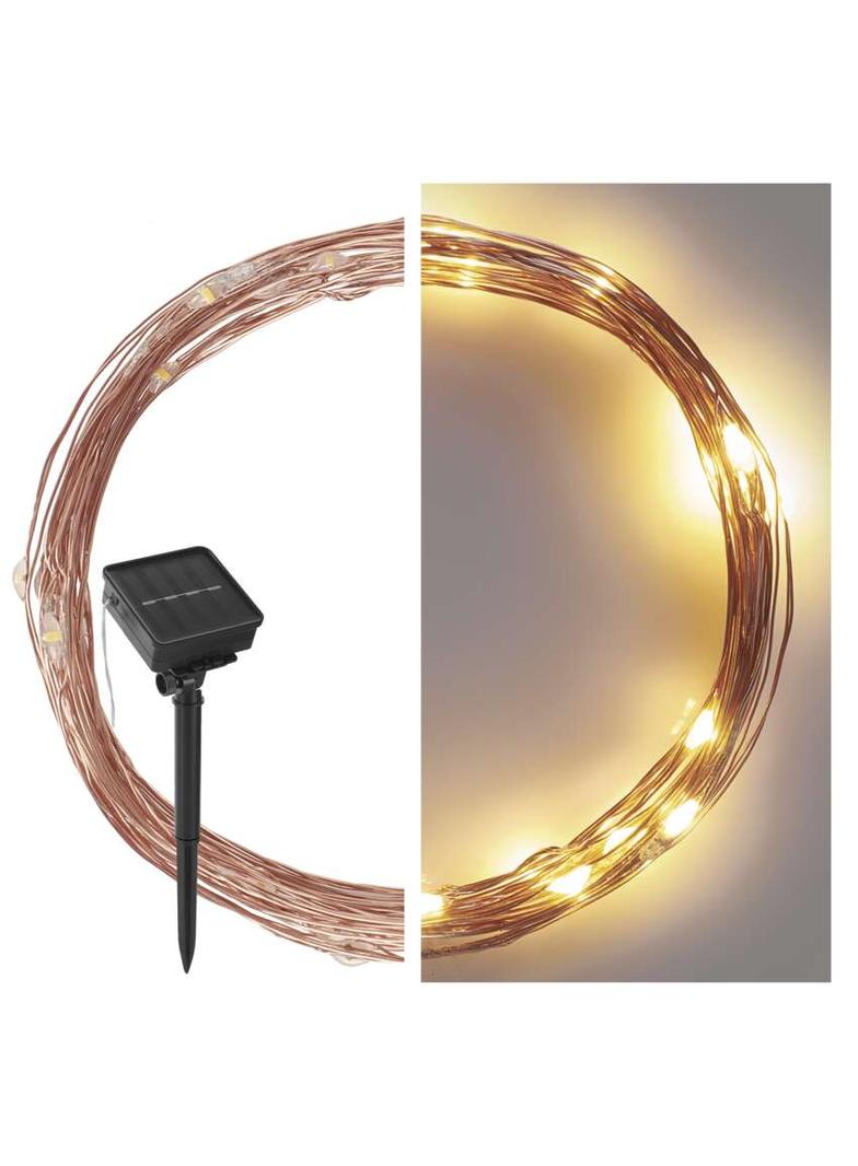 Lmpki świąteczne 120 LED nano łezki z panelem solarnym, miedź, 12 m, IP44, ciepła biel, timer D3ZW01 EMOS
