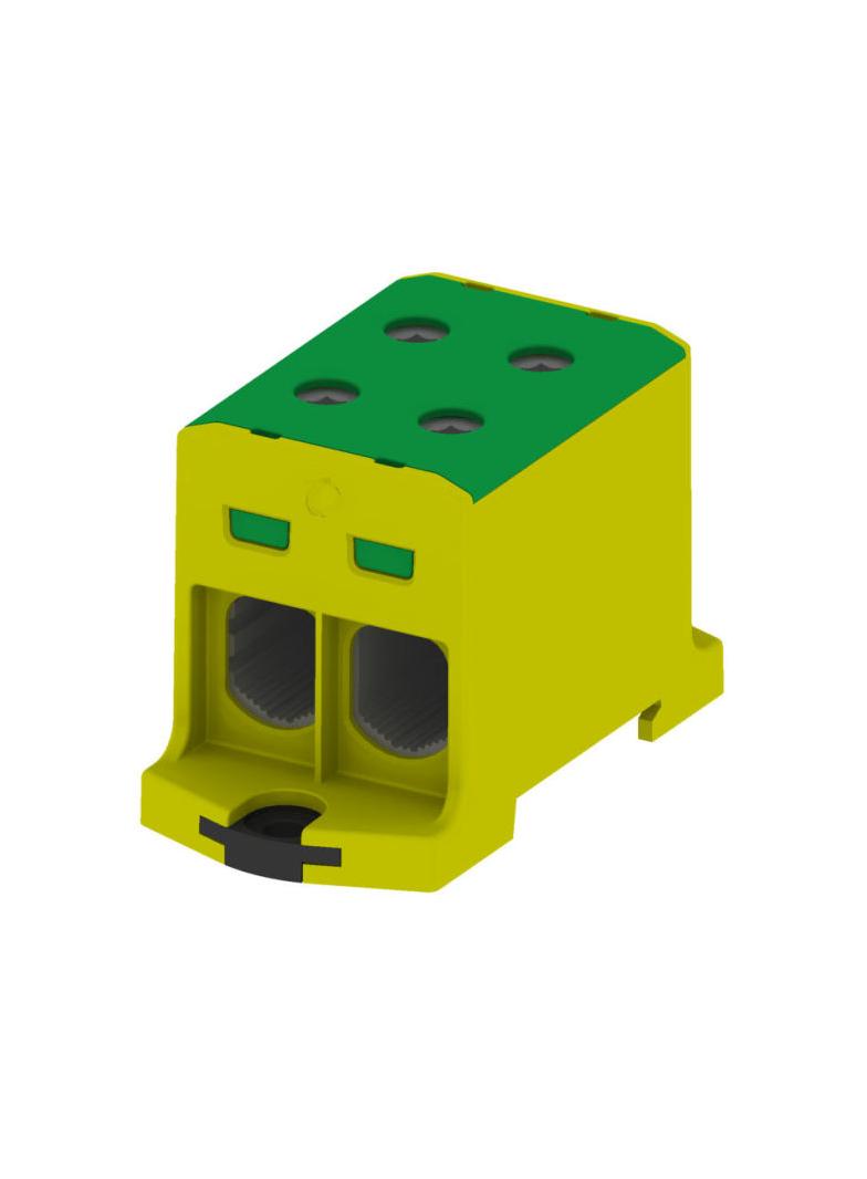 VC05-0044 ,  Złączka szynowa gwintowa rozgałęźna AL, CU, 6-95mm2, TS 35, 1 tor, 4 otw. zaciskowe, żó