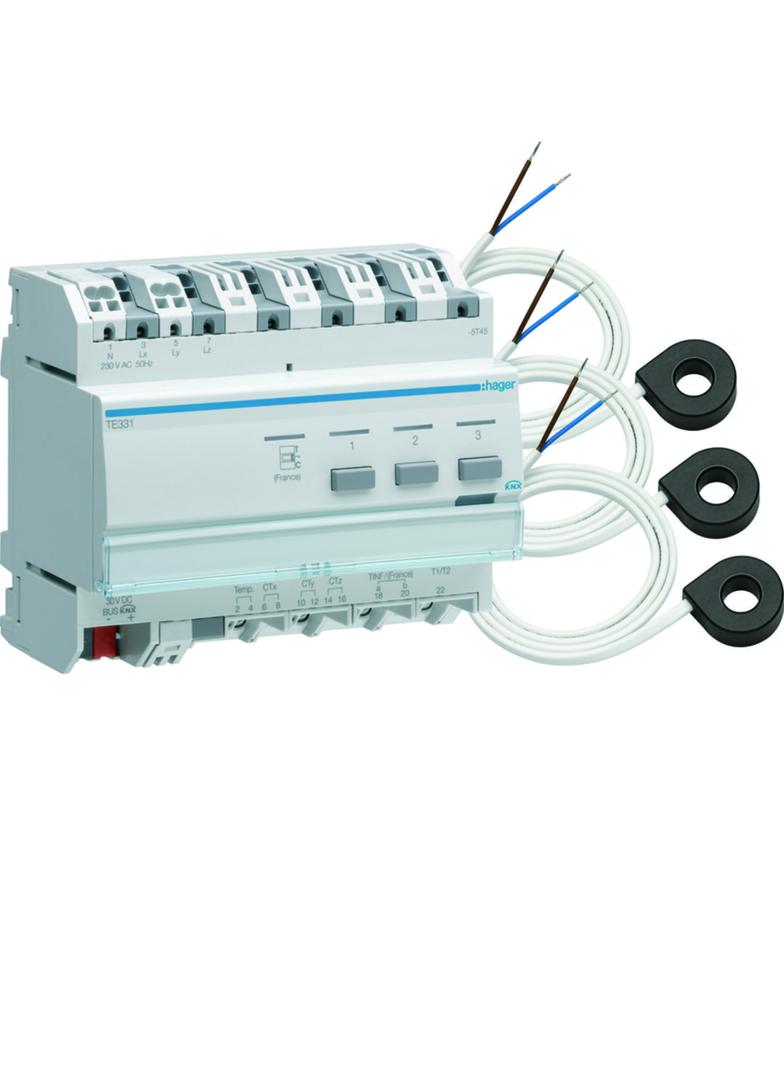 KNX system Wskaźnik zużycia energii z 3 przekładnikami TE332 HAGER