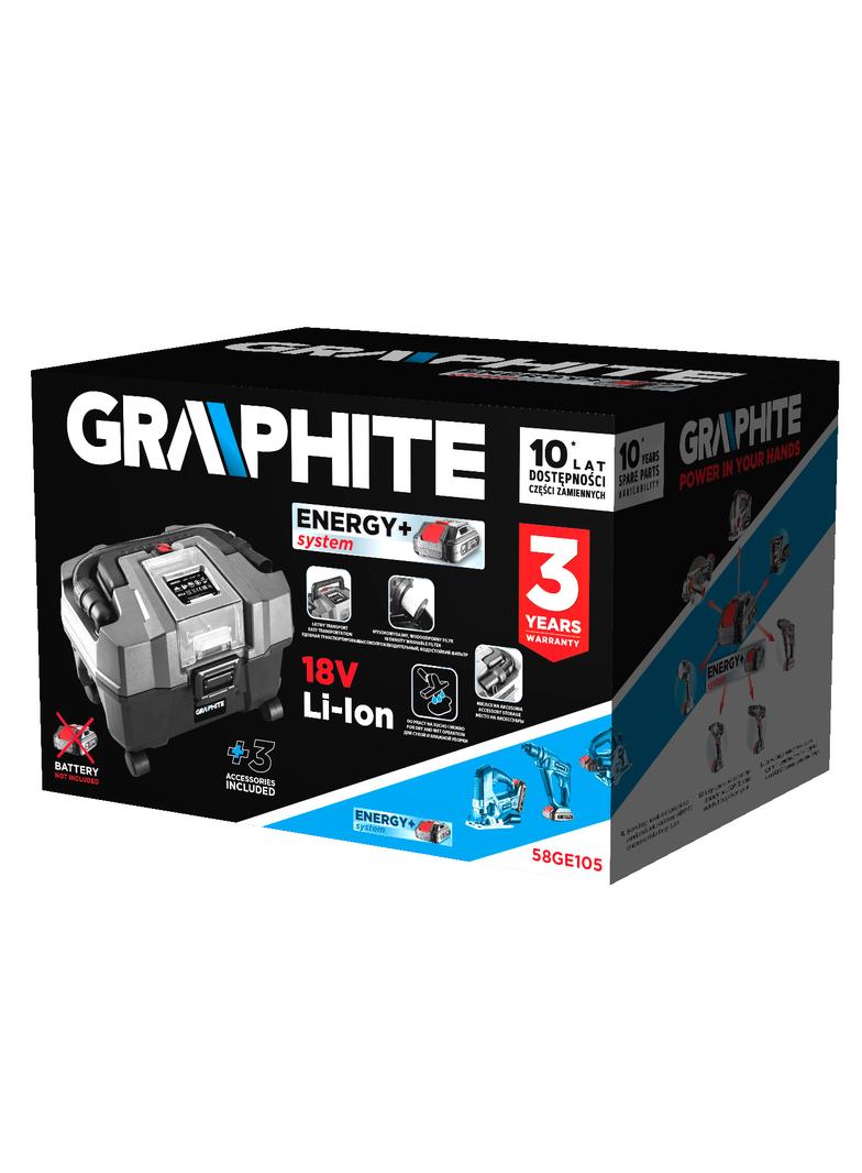 Odkurzacz warsztatowy Energy+ 18V, Li-Ion, 10 L