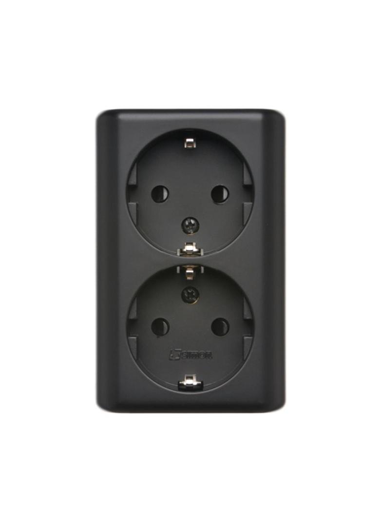 Simon 54 Gniazdo podwójne Schuko n/t z przesłonami wersja skandynawska 16A szybkozłączka czarny