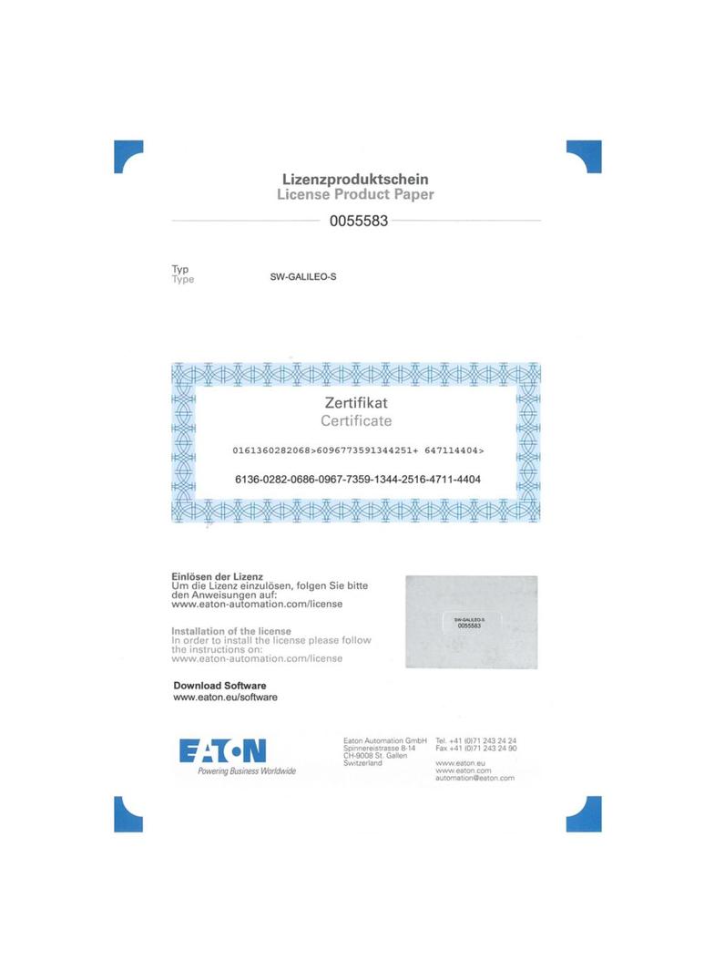 SW-GALILEO-S GALILEO - licencja jednostanowiskowa na oprogramowanie wizualizacyjne 171500 EATON