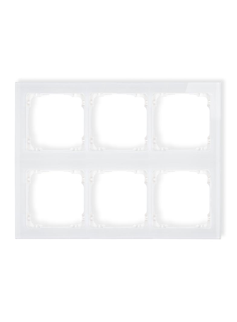 DECO Ramka modułowa 6 krotna (3 poziom, 2 pion) - efekt szkła (ramka biała; spód biała)