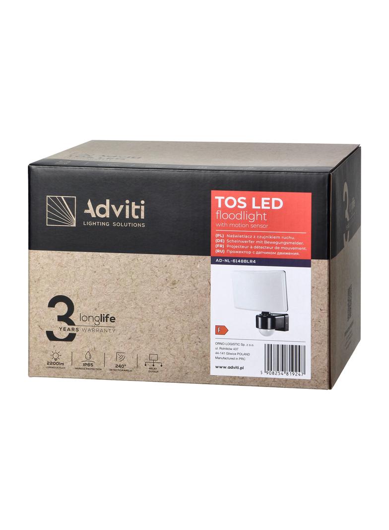 TOS LED 30W naświetlacz ogrodowy z PIR, 2200lm, IP65, 4000K, PC, czarny AD-NL-6148BLR4 ORNO
