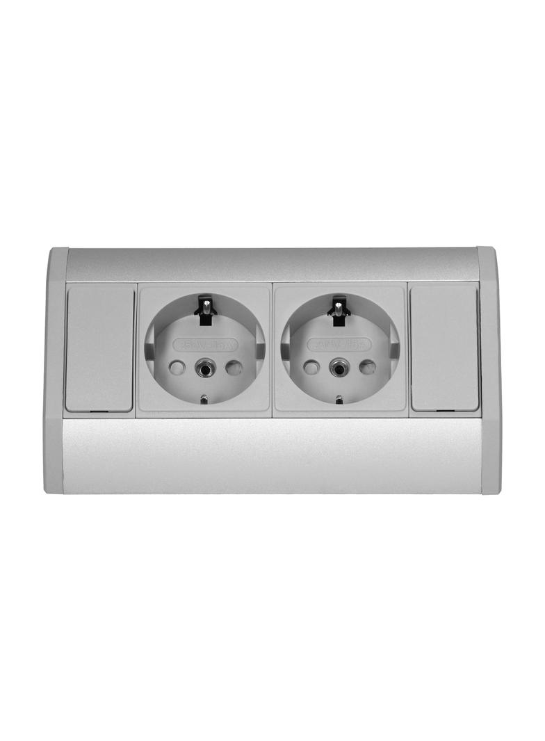 Gniazdo meblowe 2x2P+Z (Schuko), szaro-srebrne OR-GM-9005(GS)/G ORNO