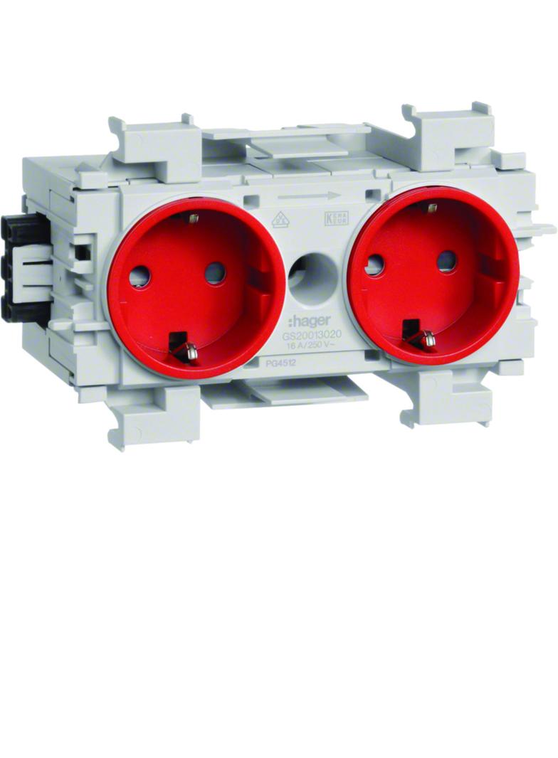 tehalit.WA Gniazdo SCHUKO 2-krotne WAGO montaż krawędziowy czerwony GS20013020 HAGER