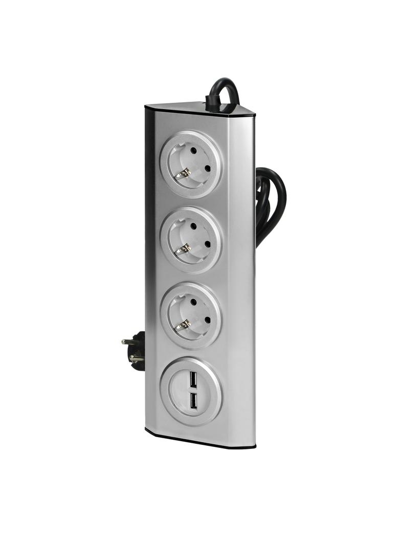 Gniazdo meblowe kuchenne z ładowarką USB montowane na rzepy z przewodem 1,5m - 3x2P+Z schuko 2xUS FS