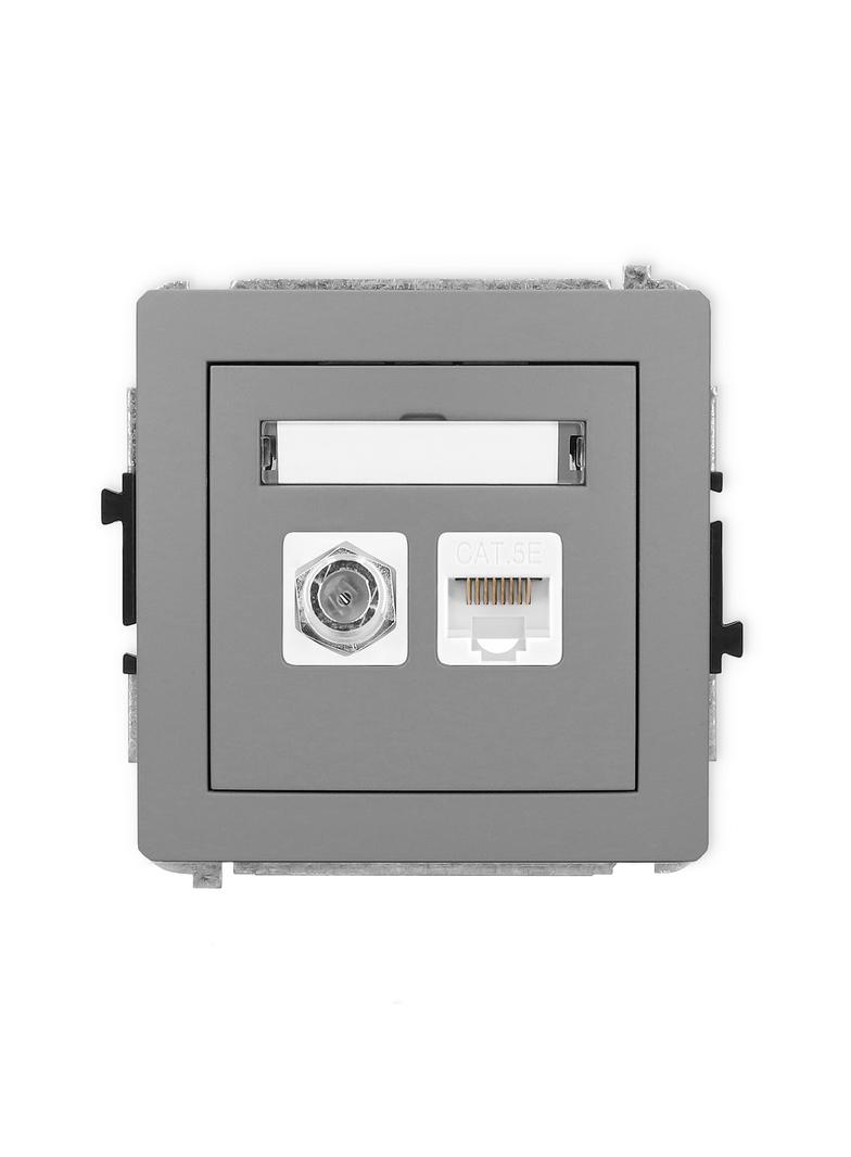 DECO Mechanizm gniazda antenowego poj. typu F (SAT) + gniazda komp. poj. 1xRJ45, kat. 5e, 8-stykowy