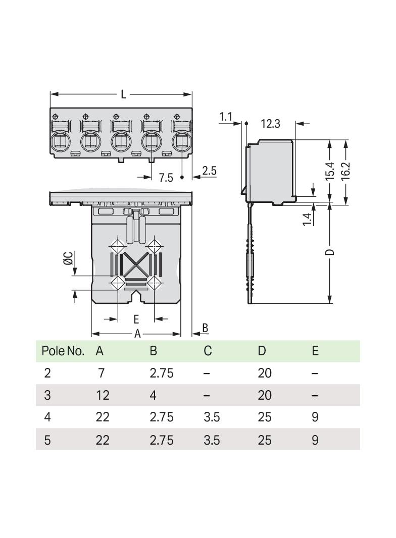 Gniazdo picoMAX raster 7,5mm 5‑biegunowe z płytką uchwytową 2092‑3105 /100szt./ WAGO