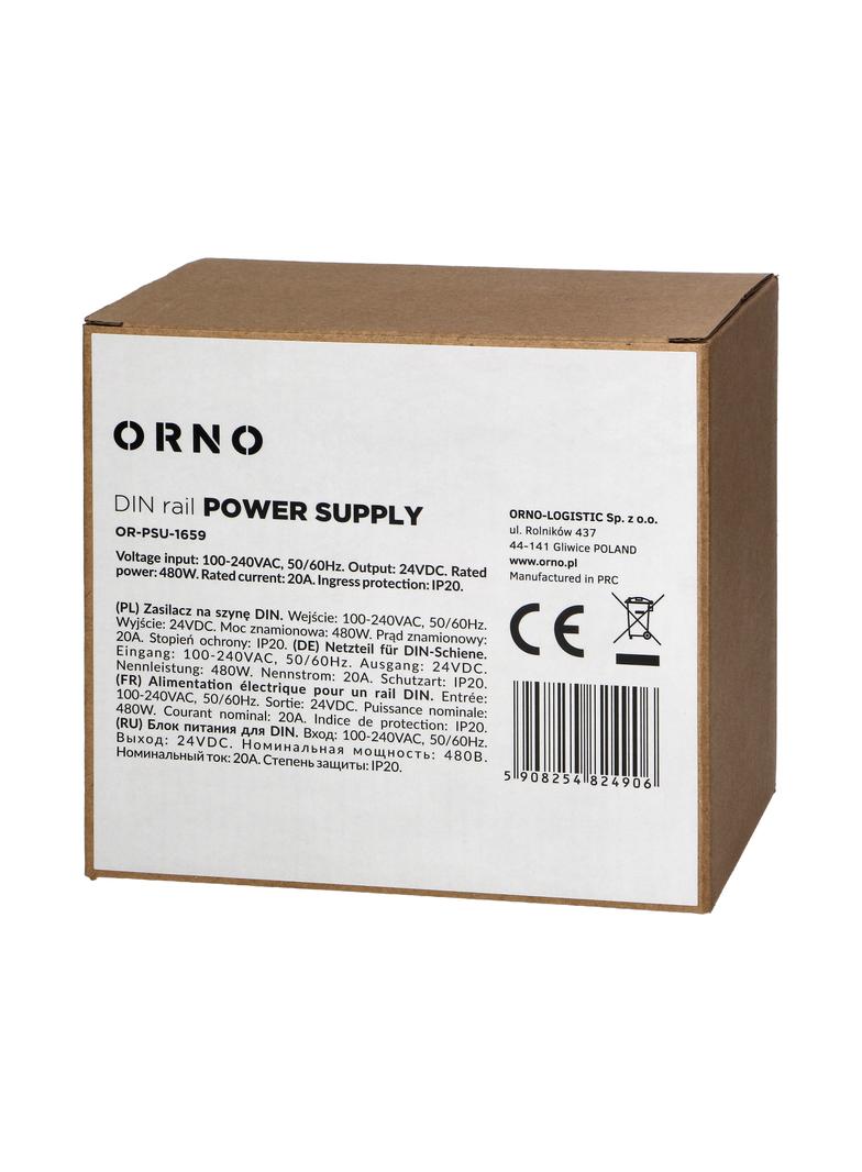 Zasilacz przemysłowy na szynę DIN 24VDC 20A 480W obudowa metalowa OR-PSU-1659 ORNO