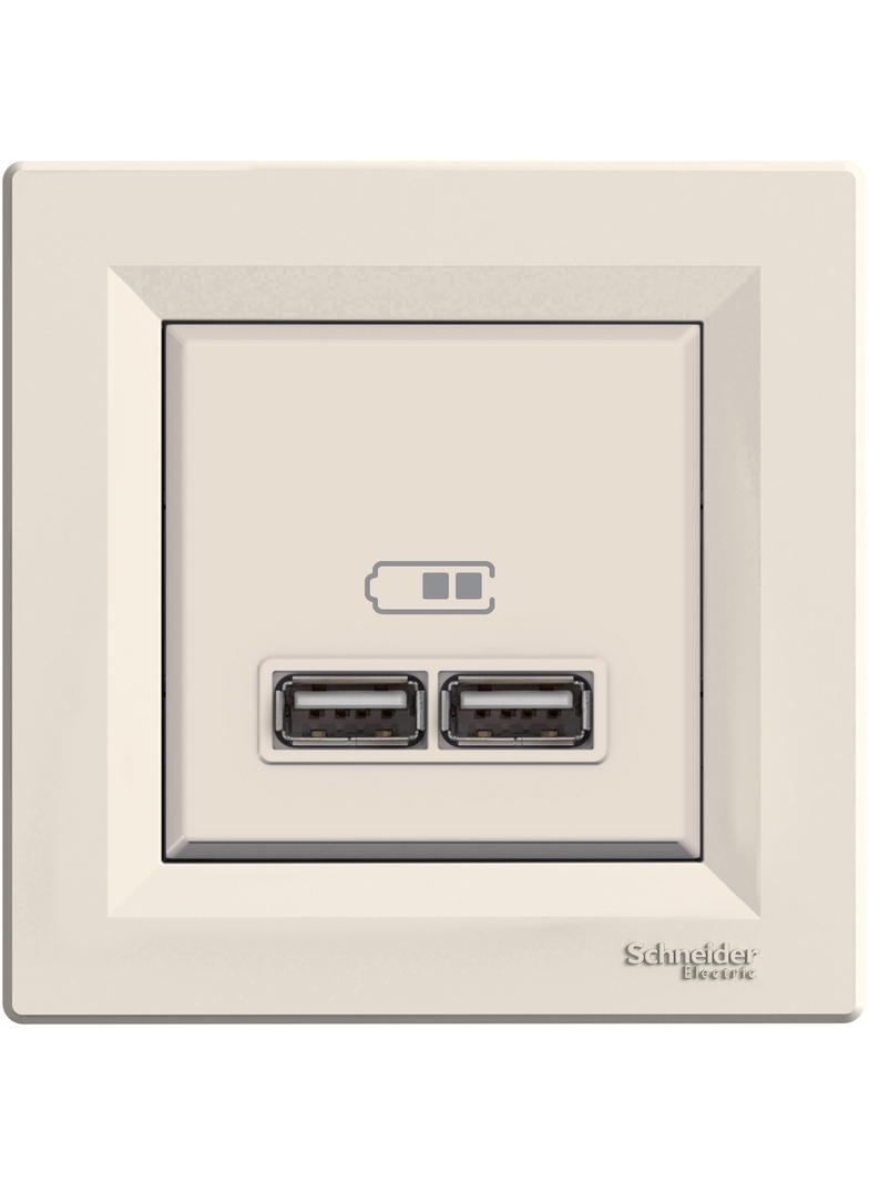 Asfora, gniazdo ładowarki USB 2.1A, z ramką, kremowy
