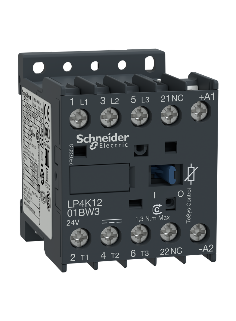 Stycznik mocy, TeSys K, 12A, 3P, 1NC, cewka 24VDC, zaciski skrzynkowe LP4K1201BW3
