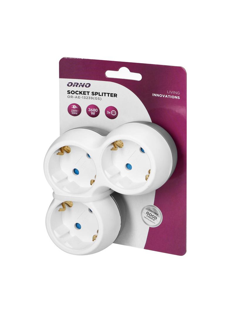 Rozgałęźnik 3x2P+Z (Schuko) biało-szary OR-AE-13239(GS) ORNO
