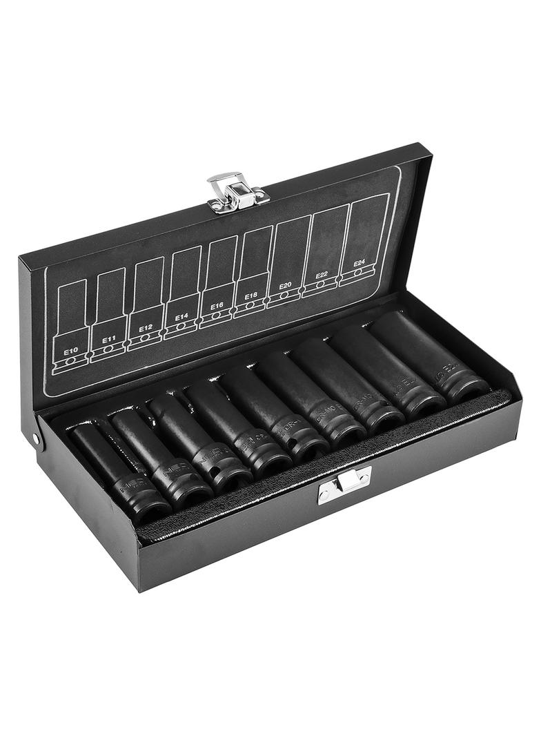 Nasadki udarowe 1/2", E10-E24, zestaw 9 szt., CrMo