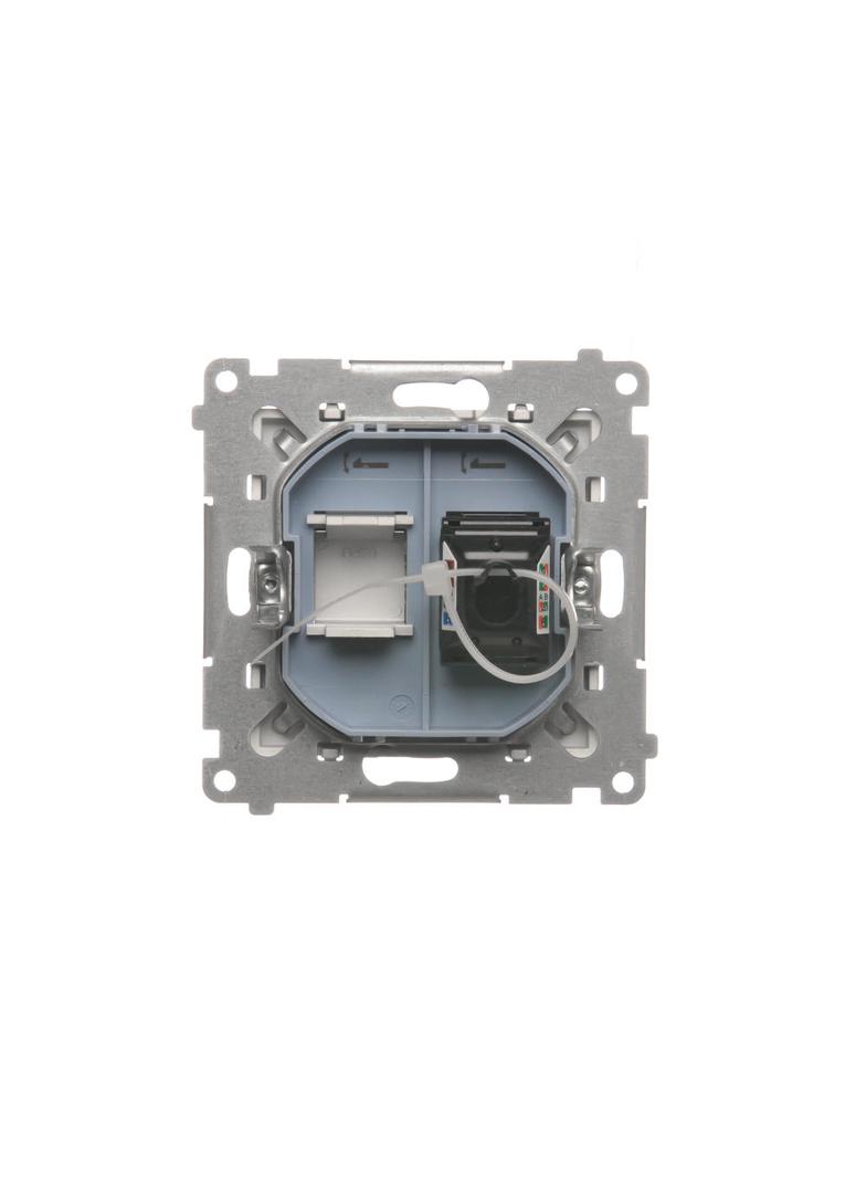 Simon 55 Gniazdo komputerowe pojedyncze RJ45 kategoria 6 z przesłoną przeciwkurzową Aluminium mat T61.01/143 KONTAKT
