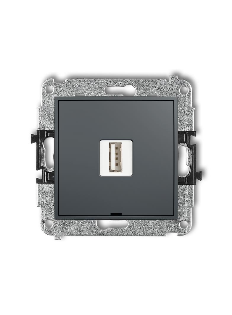 ICON Mechanizm ładowarki USB pojedynczej USB A, 10W max., 5V, 2A, bez pola opisowego grafitowy mat