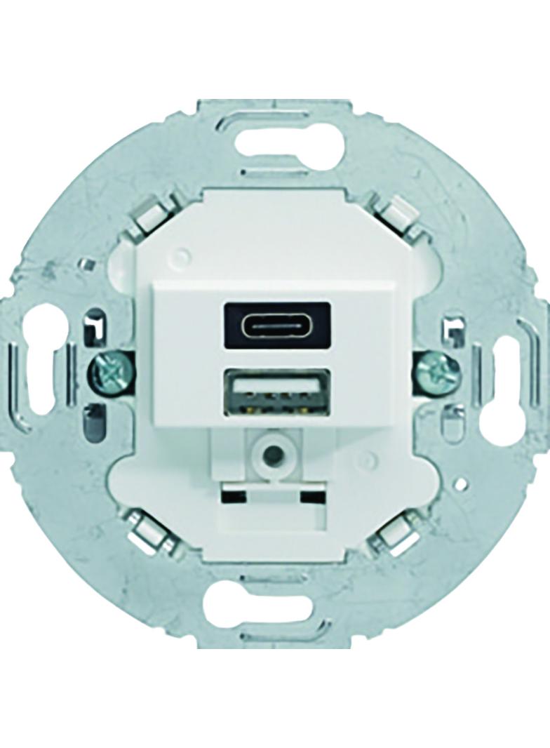 Mechanizm gniazda USB A+C ładowania do serii obrotowych, 3.0 A 230 V, biały, mat