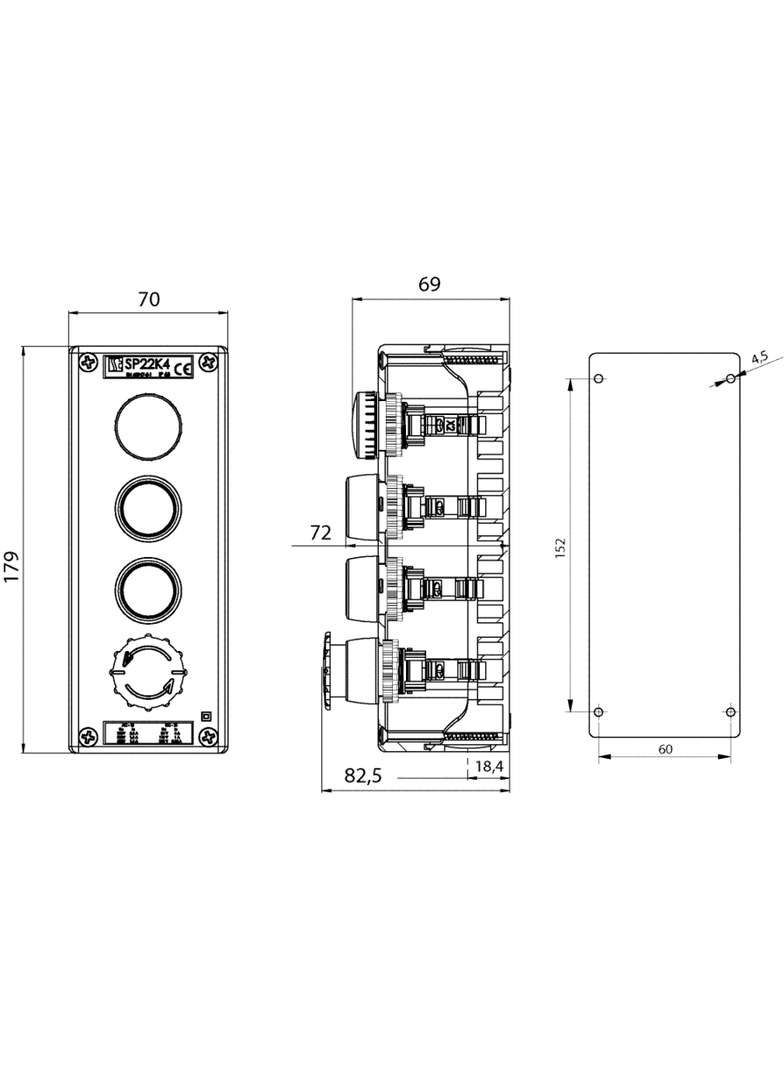 KASETA KOMPLETNA 4-OTWOROWA Z LC,KC,KZ,B I 1 PRZEPUST M20 230V