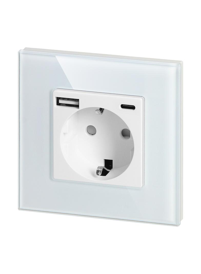 Gniazdo pojedyncze 2P+Z, Schuko, USB-A + USB-C, wyjście 5VDC max. 3A, biały