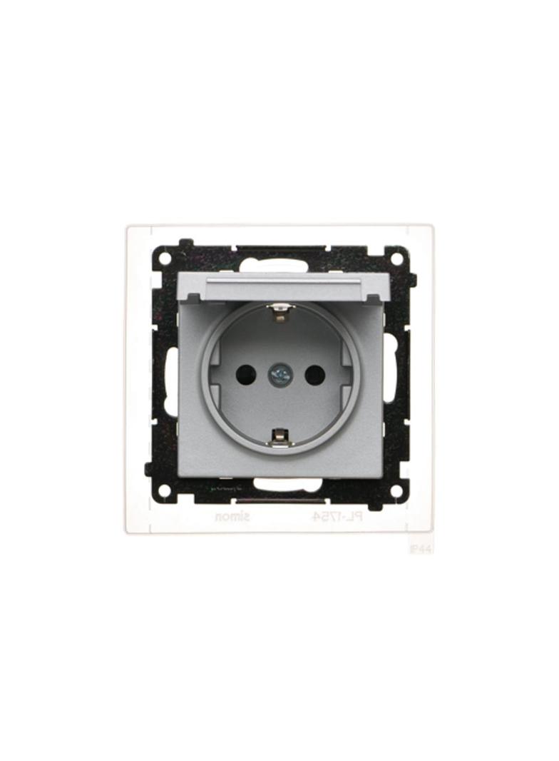 Simon 55 Gniazdo Schuko do wersji IP44 z przesłonami z uszczelką ramki szybkozłączka Klapka W kolorze pokrywy Aluminium mat TGSZ1BCZ.01/143 KONTAKT