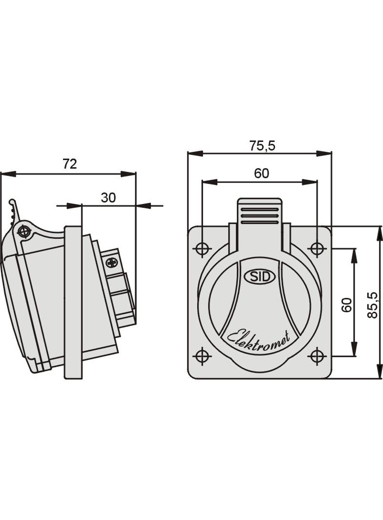 Gniazdo Tablicowe Skośne GTS 16/4 Gniazdo 16A/400V 3P+Z