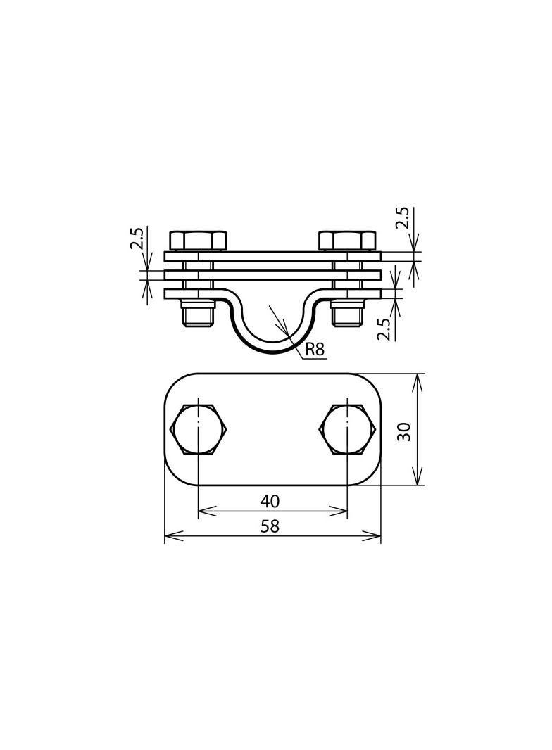 Zacisk probierczy z przekładką, płaskownik 30 mm / pręt uziemiający 16 mm, stal nierdzewna NIRO