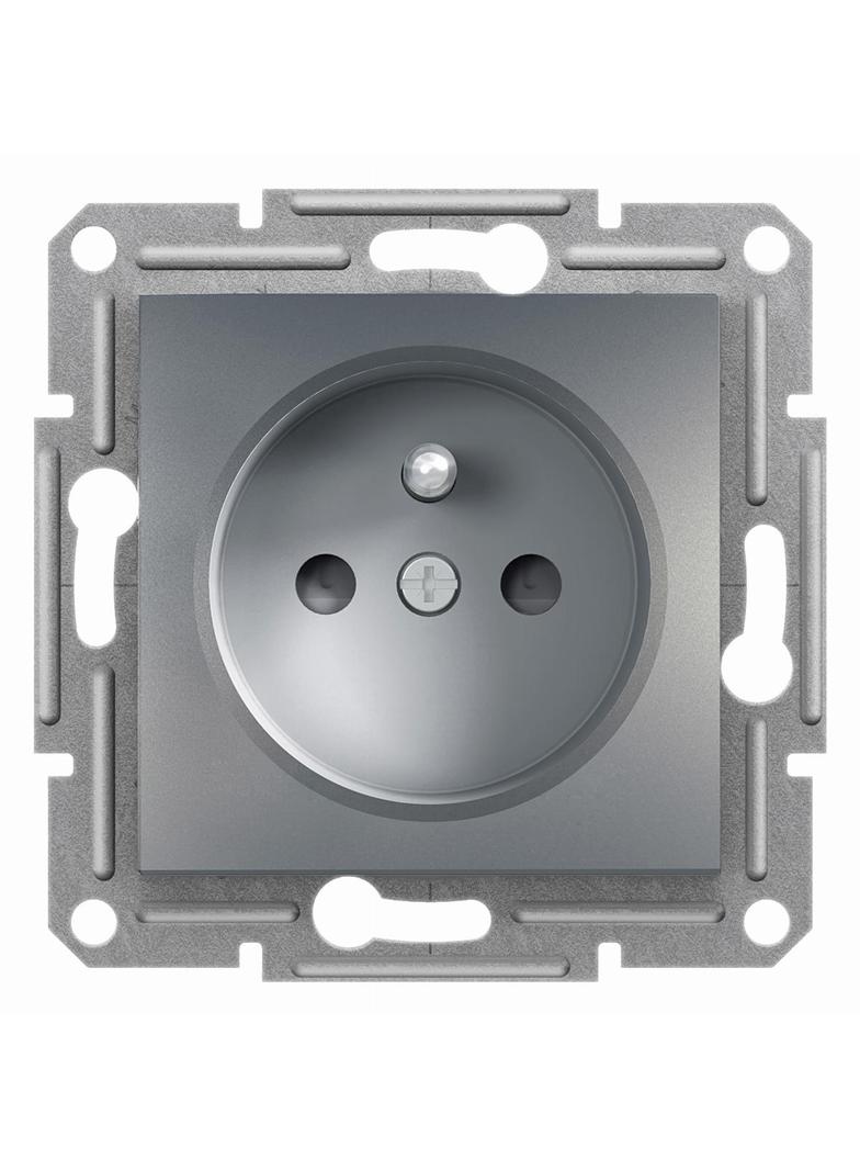 Asfora, gniazdo 2P+PE z przesłonami, bez ramki, stal