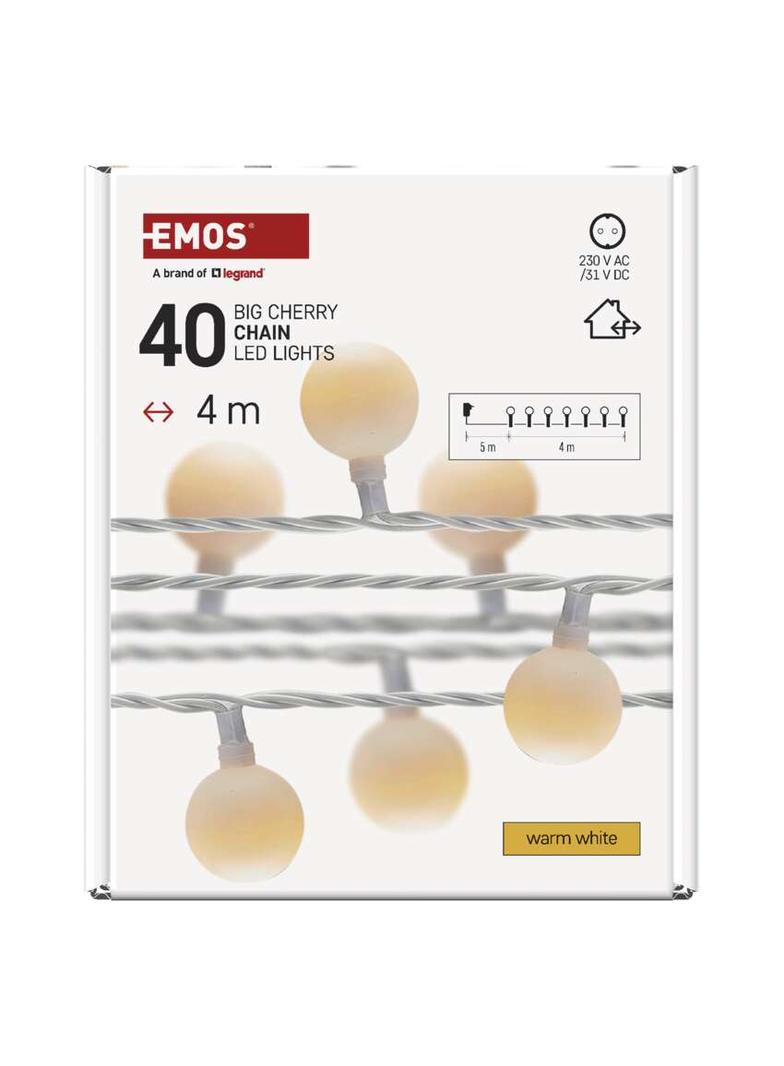 Lampki choinkowe kulki duże 40 LED 4m ciepła biel timer IP44 biały przewód D5AW01 EMOS