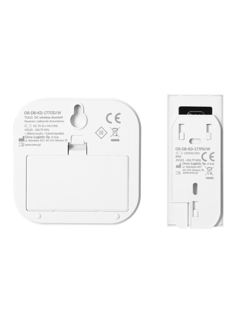 TULO DC , dzwonek bezprzewodowy bateryjny, learning system, 36 dźwięków, 150m, biały