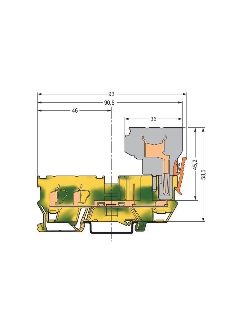 X-COM złączka bazowa PE 2-przewodowa/2-pinowa zółto-zielona