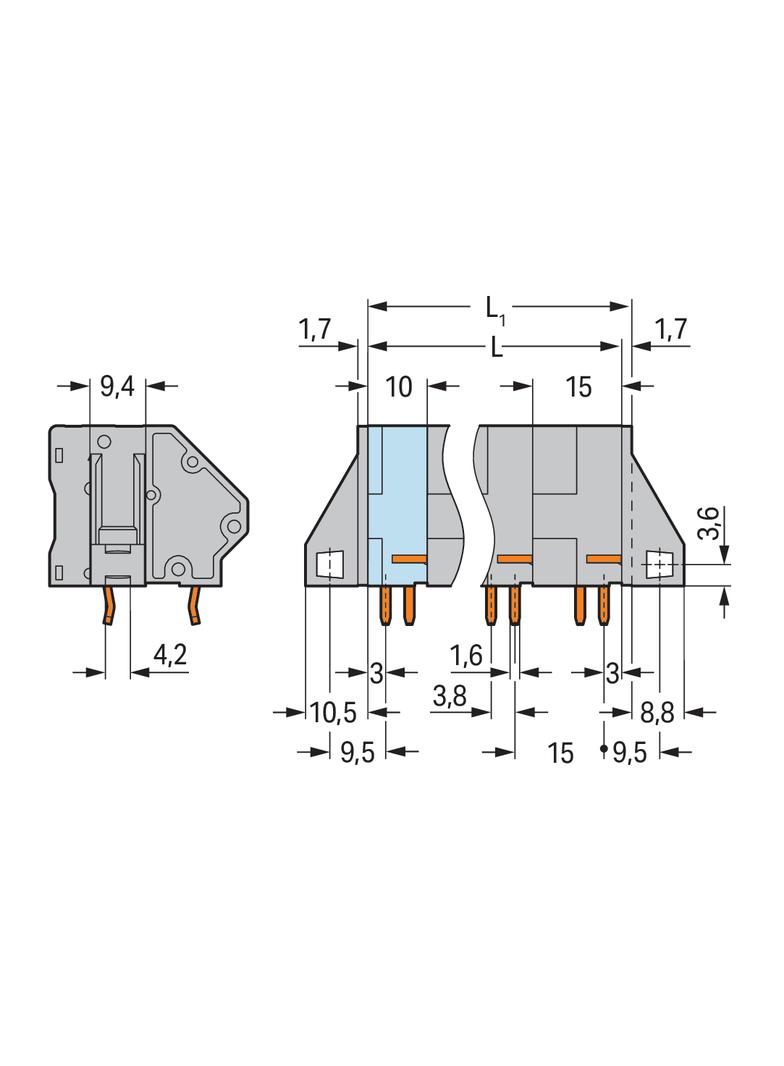 listwa zaciskowa do pł. drukowanych 2-bieg. szara raster 15 mm