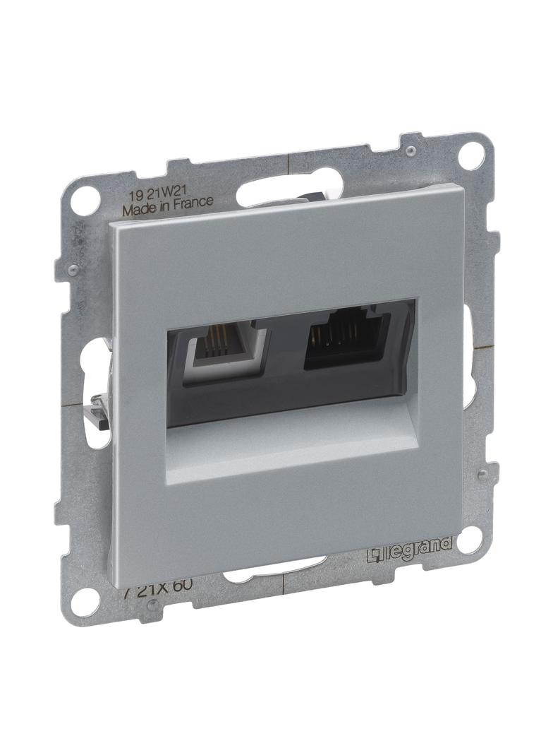 SUNO - Gniazdo RJ 11 + RJ 45/KAT 6 UTP, Aluminium, Legrand