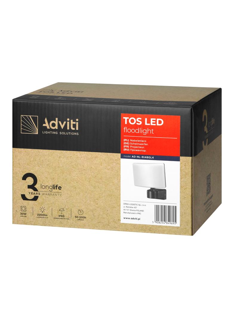 TOS LED 30W naświetlacz ogrodowy LED, 2200lm, IP65, 4000K, PC, szary