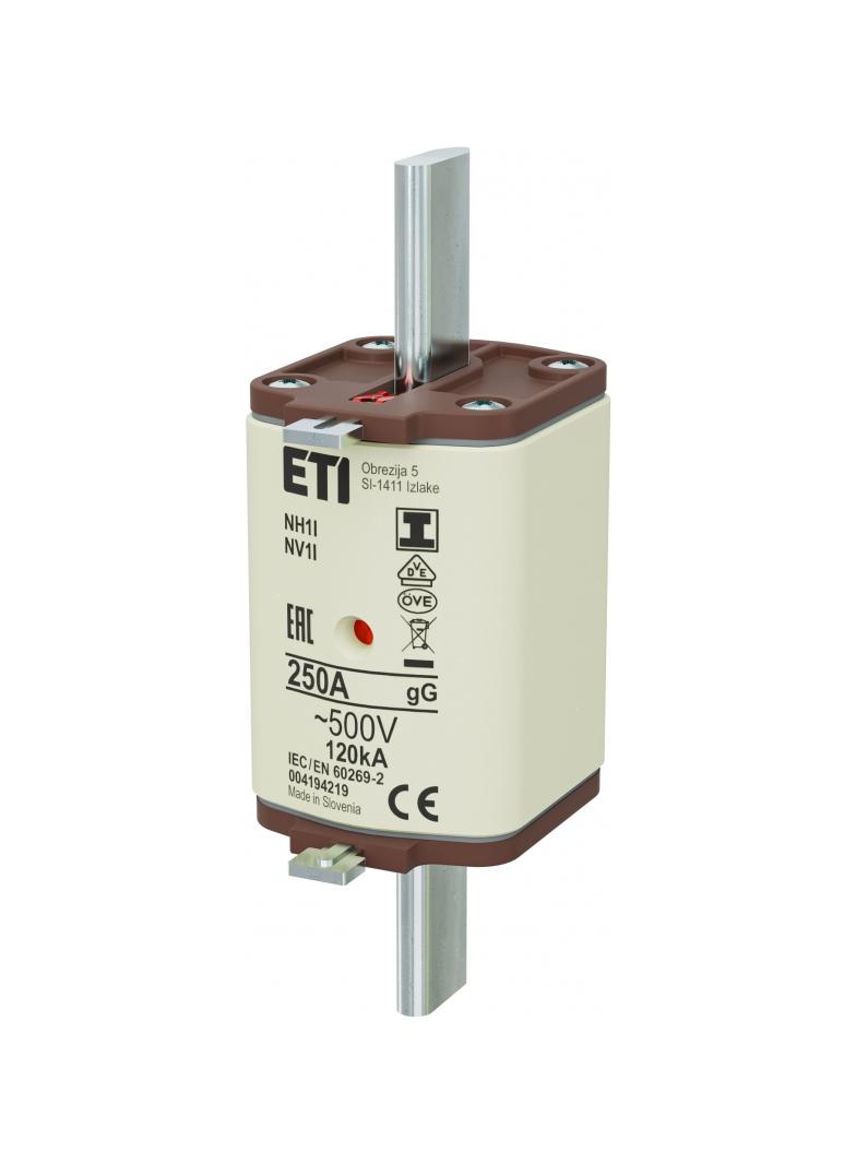 Wkładka topikowa NH zwłoczna KOMBI Zaczepy izolowane NH1 I gG 250A 500V 004194219 ETI