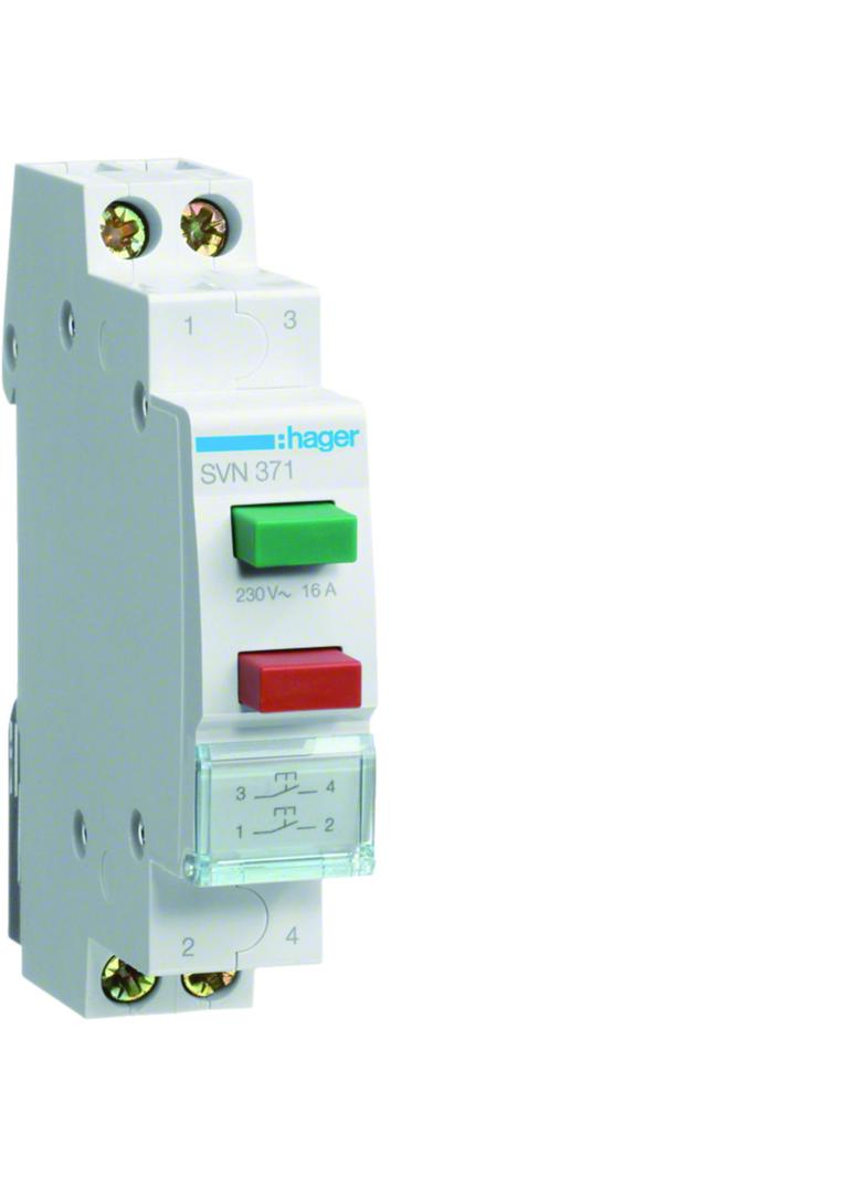 Przycisk sterowniczy 2x 1NO zielony i czerwony Ith=16A 230VAC SVN371 HAGER