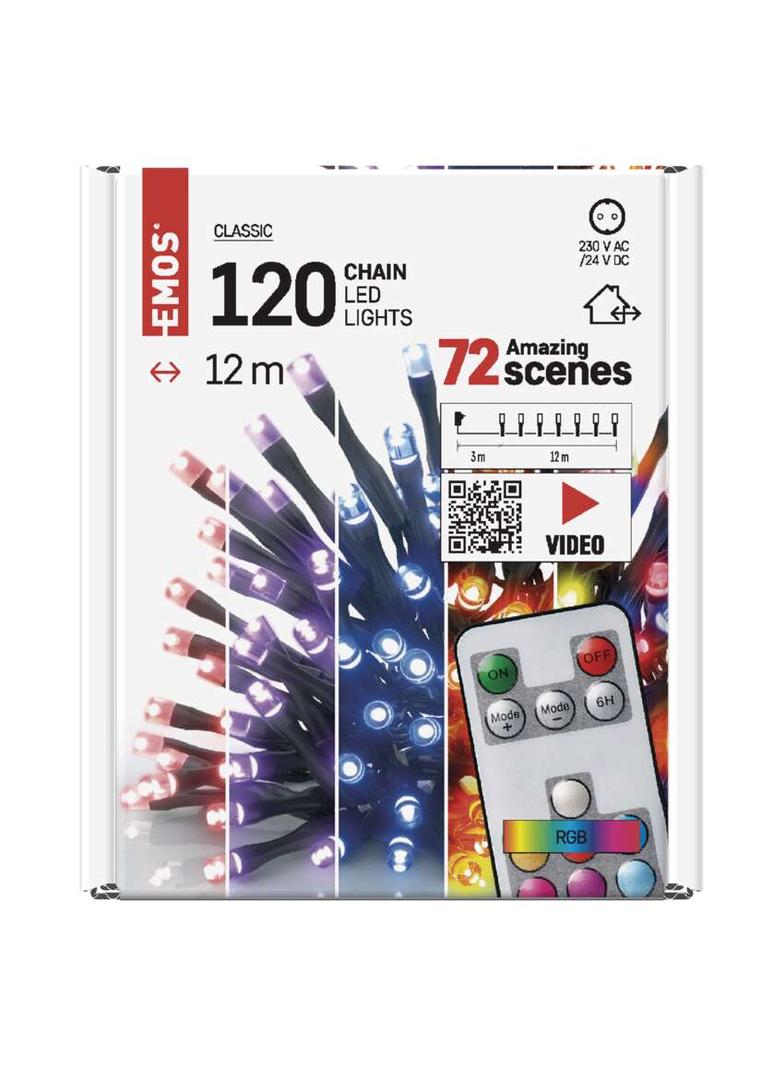 Lampki choinkowe Classic 120 LED 12m RGB 72 programy pilot IP44 timer D4AA03 EMOS