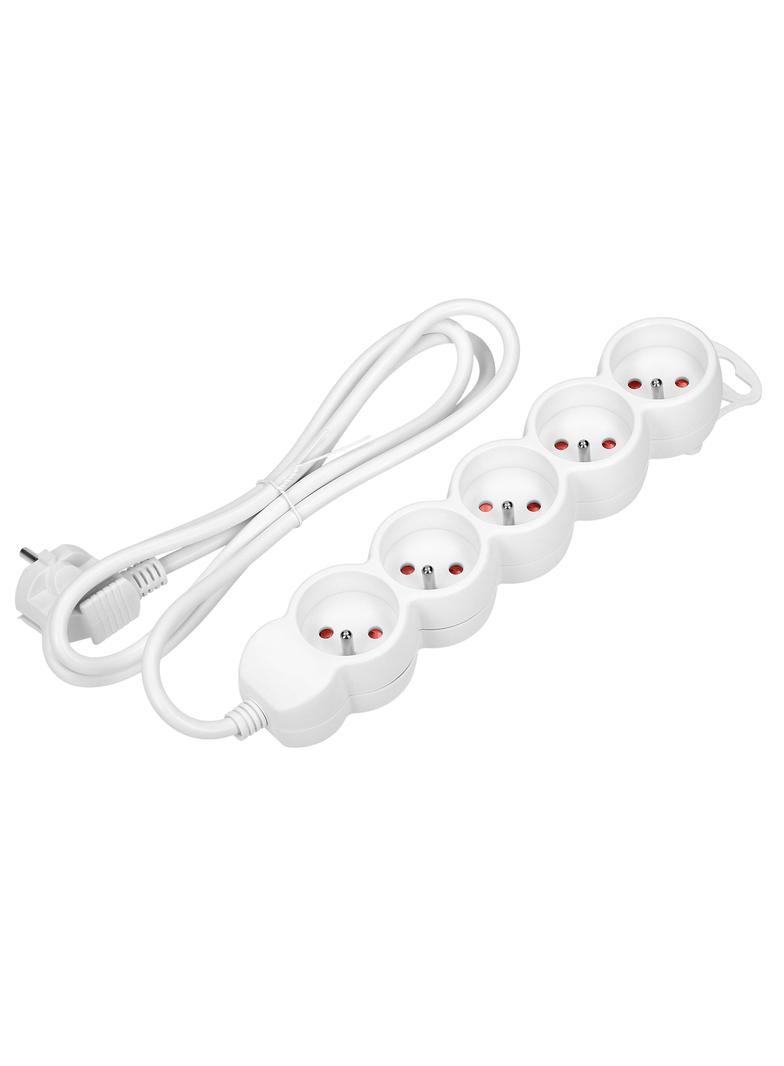 Przedłużacz 5-krotny 1,5m H05VV-F 3x1,5mm2 Imax=16A płaska wtyczka biały