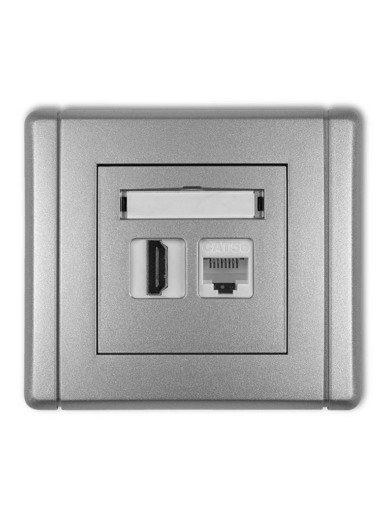 FLEXI Gniazdo pojedyncze HDMI 2.0 + gniazdo komp. poj. 1xRJ45, kat. 5e, 8-stykowe srebrny metalik