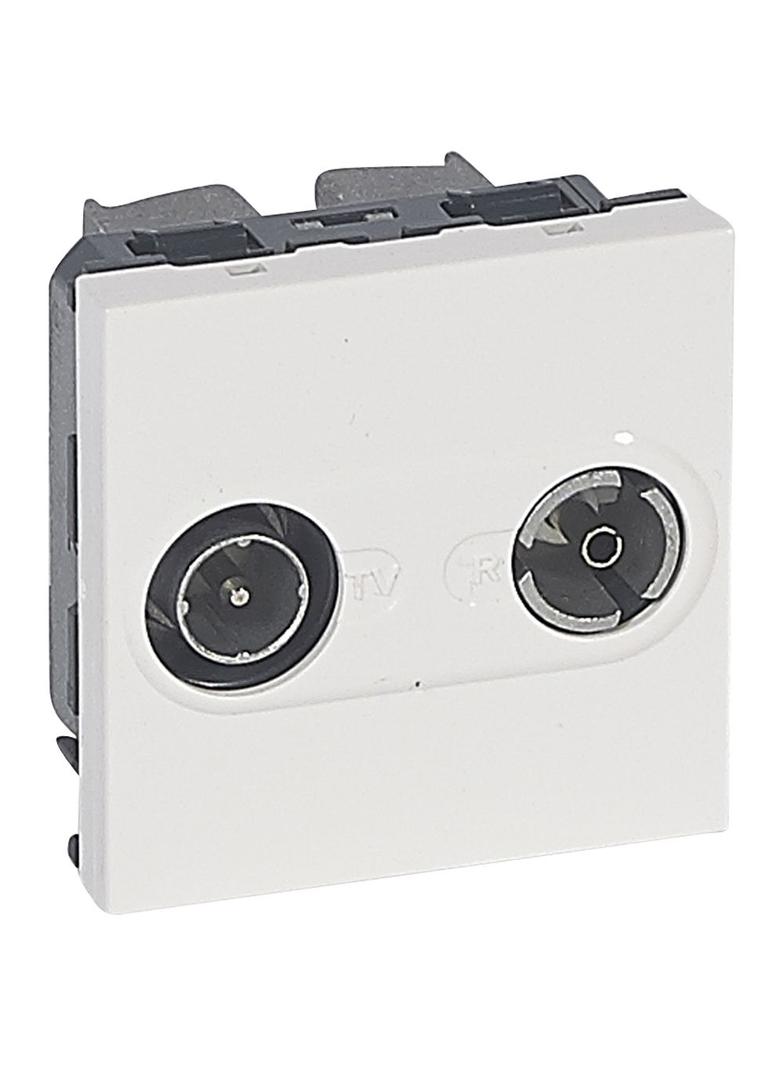 MOSAIC GNIAZDO POJEDYNCZE TV-RD PRZELOTOWE - 2 MODYŁU BIAŁE TŁUMIENIE 14 DB, Legrand